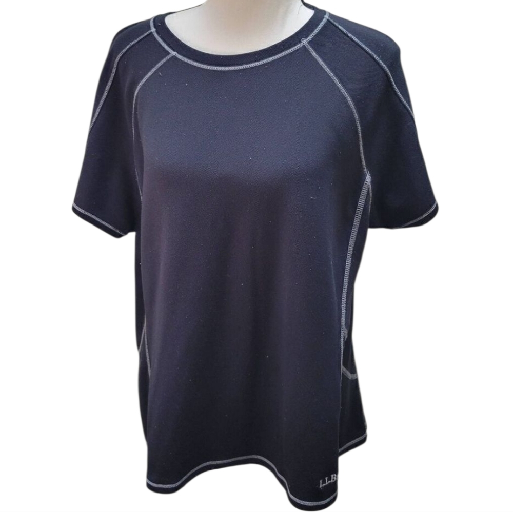 L.L. Bean Performance Black Crewneck Poly Blend MidWeight Tee Size XLP